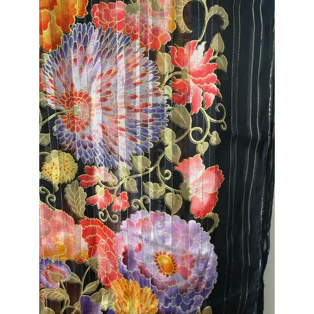 Pierre Balmain Black Floral 100% Silk Chiffon Wrap Scarf Vtg Y2K Made‎ in France